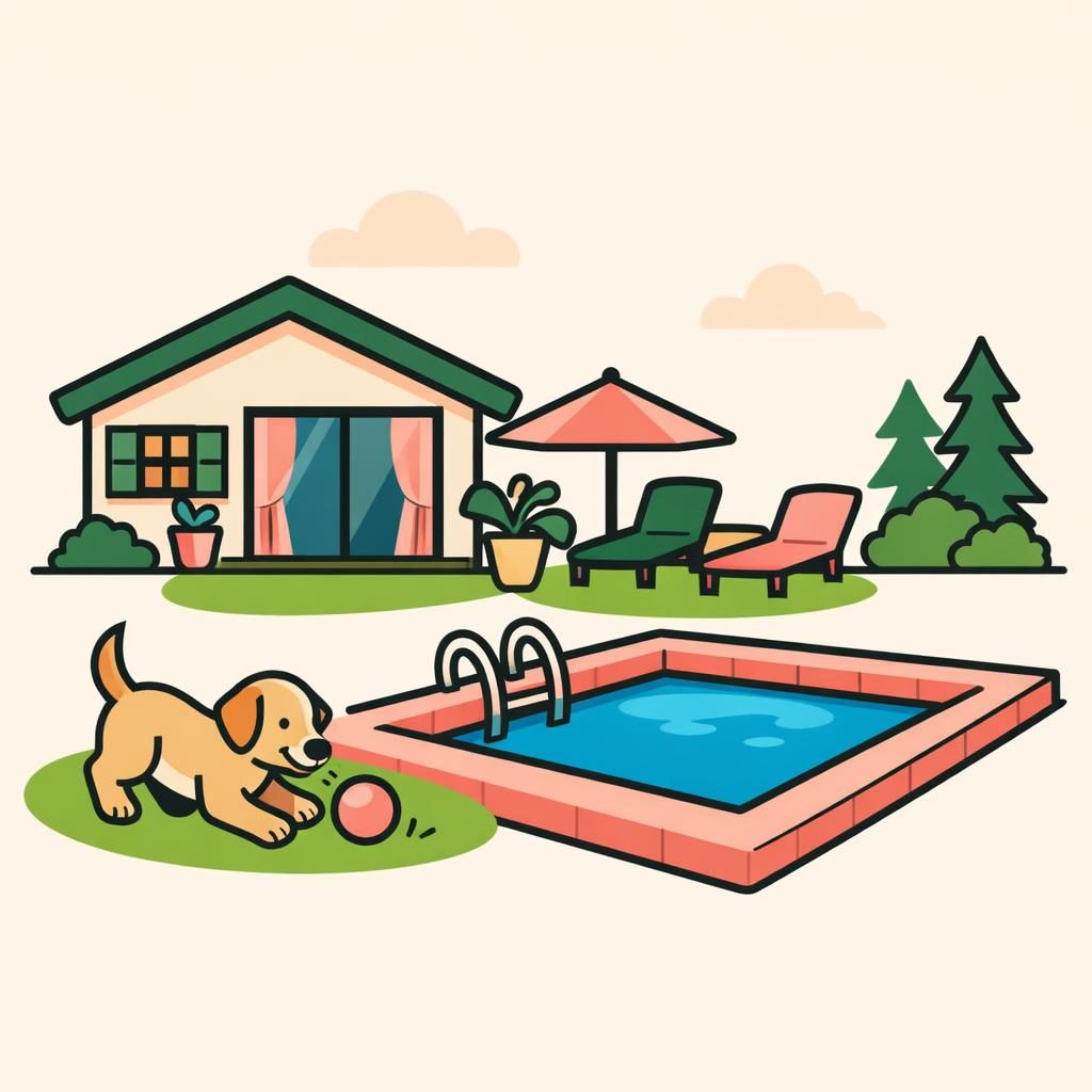 home with new pool and dog